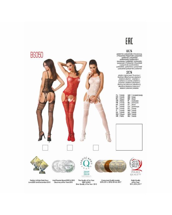 Бодістокінг Passion BS050 red, комбінезон, імітація панчох і пояса Бодістокінг Passion BS050 red, комбінезон, імітація панчох і пояса