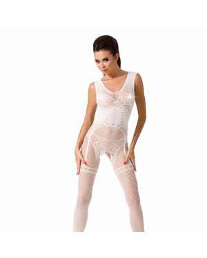 Бодістокінг Passion BS052 white, комбінезон, імітація корсета з підтяжками, панчох і трусиків