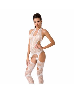 Бодістокінг Passion BS053 white, комбінезон, імітація панчох і пояса