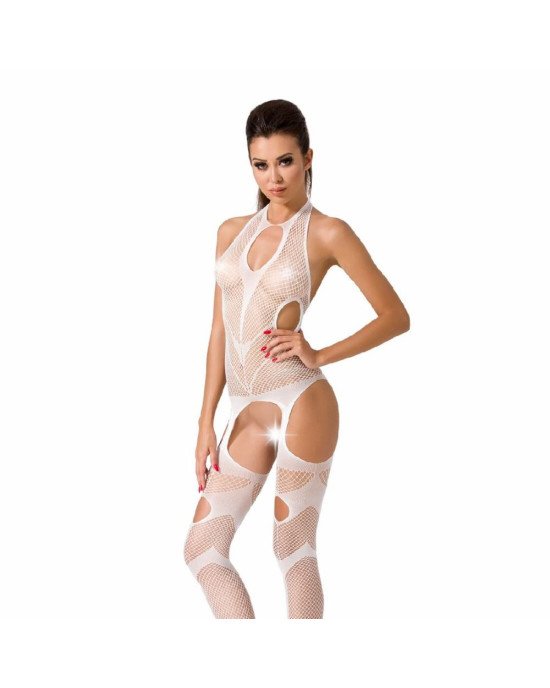 Бодістокінг Passion BS053 white, комбінезон, імітація панчох і пояса Бодістокінг Passion BS053 white, комбінезон, імітація панчох і пояса