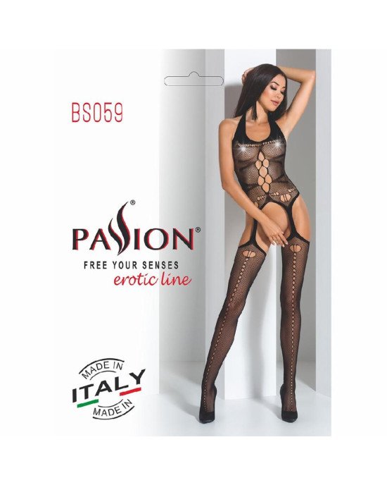 Бодістокінг Passion BS059 black, комбінезон, імітація панчох Бодістокінг Passion BS059 black, комбінезон, імітація панчох