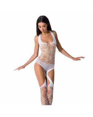 Бодістокінг Passion BS060 white, комбінезон, імітація трусиків і гольфів