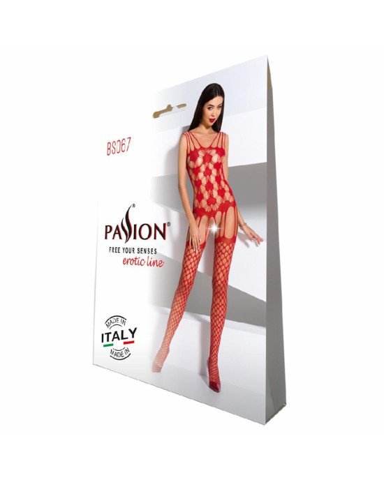 Бодістокінг Passion BS067 red, комбінезон, імітація панчох і топа на бретелях Бодістокінг Passion BS067 red, комбінезон, імітація панчох і топа на бретелях