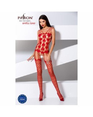 Бодістокінг Passion BS067 red, комбінезон, імітація панчох і топа на бретелях