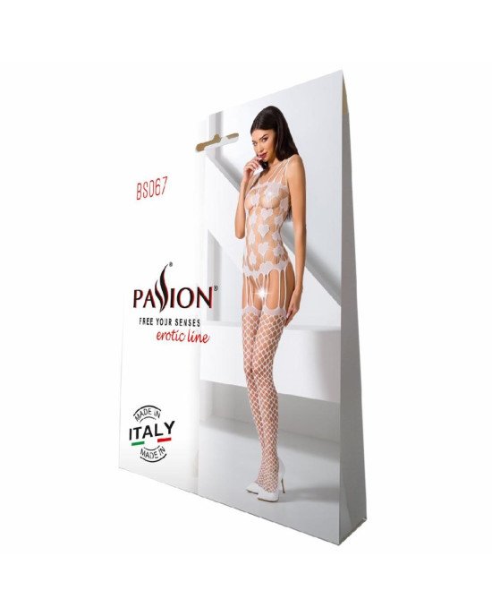 Бодістокінг Passion BS067 white, комбінезон, імітація панчох і топа на бретелях Бодістокінг Passion BS067 white, комбінезон, імітація панчох і топа на бретелях