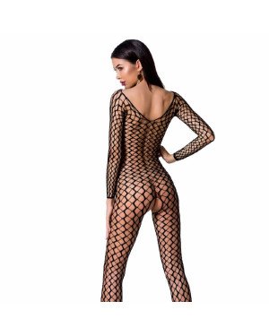 Бодістокінг Passion BS068 black, комбінезон, велика сітка, довгий рукав
