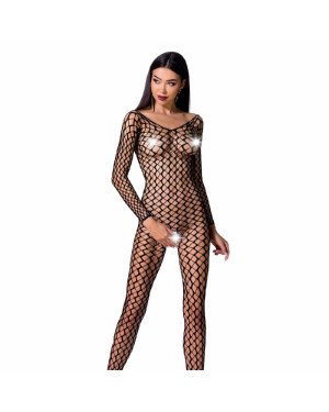Бодістокінг Passion BS068 black, комбінезон, велика сітка, довгий рукав