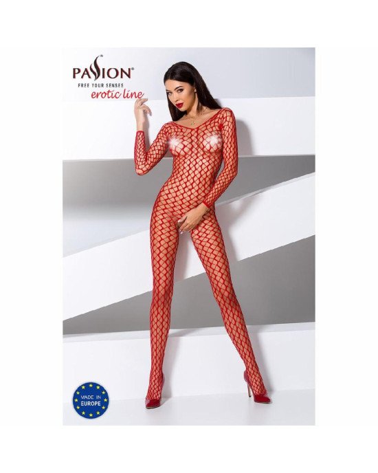 Бодістокінг Passion BS068 red, комбінезон, велика сітка, довгий рукав Бодістокінг Passion BS068 red, комбінезон, велика сітка, довгий рукав