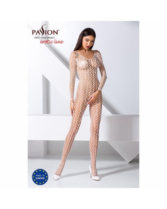 Бодістокінг Passion BS068 white, комбінезон, велика сітка, довгий рукав Бодістокінг Passion BS068 white, комбінезон, велика сітка, довгий рукав