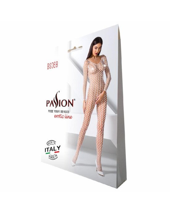 Бодістокінг Passion BS068 white, комбінезон, велика сітка, довгий рукав Бодістокінг Passion BS068 white, комбінезон, велика сітка, довгий рукав