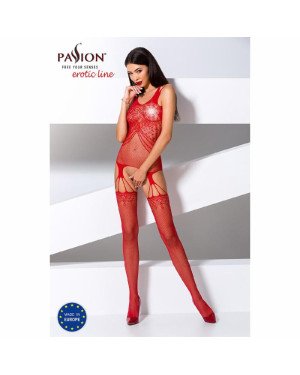 Бодістокінг Passion BS070 red, комбінезон, імітація панчох і ажурного топа