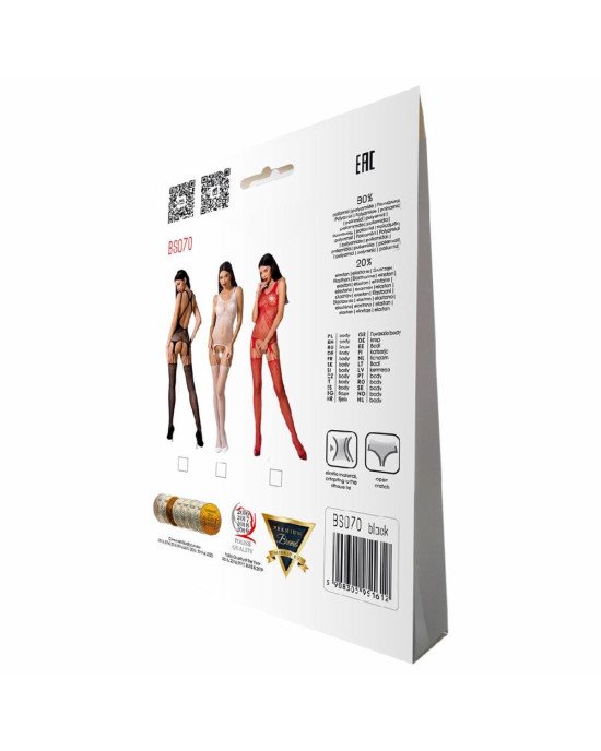 Бодістокінг Passion BS070 red, комбінезон, імітація панчох і ажурного топа