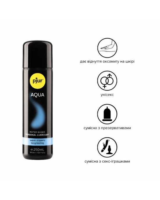 Лубрикант на водній основі pjur Aqua 250 мл, ефект оксамитової шкіри без прилипання