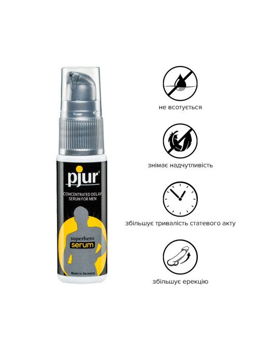 Пролонгувальний гель pjur Superhero Serum 20 мл, створює невидиму плівку, що знижує чутливість Пролонгувальний гель pjur Superhero Serum 20 мл, створює невидиму плівку, що знижує чутливість
