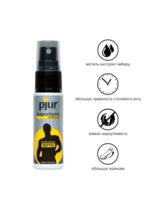 Пролонгувальний спрей pjur Superhero Strong Spray 20 ml, з екстрактом імбиру, всотується в шкіру Пролонгувальний спрей pjur Superhero Strong Spray 20 ml, з екстрактом імбиру, всотується в шкіру