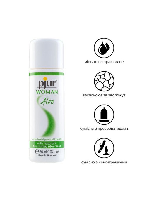 Лубрикант на водній основі pjur Woman Aloe 30 мл з екстрактом алое, зволожувальний, без парабенів Лубрикант на водній основі pjur Woman Aloe 30 мл з екстрактом алое, зволожувальний, без парабенів