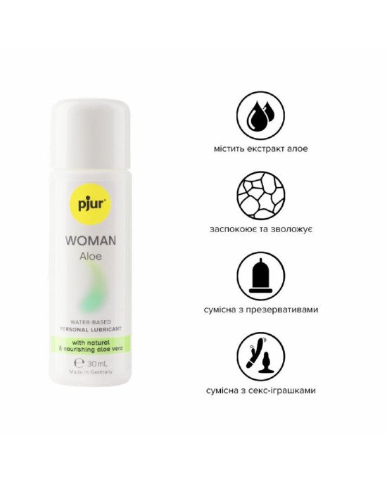 Лубрикант на водній основі pjur Woman Aloe 30 мл з екстрактом алое, зволожувальний, без парабенів Лубрикант на водній основі pjur Woman Aloe 30 мл з екстрактом алое, зволожувальний, без парабенів