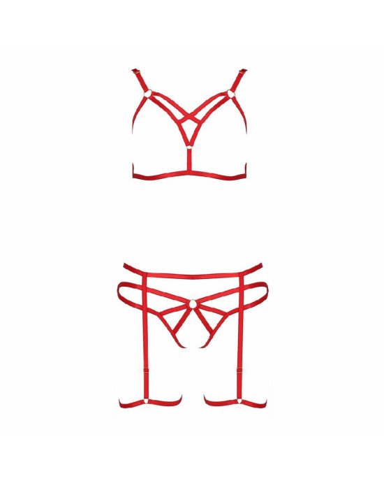 Комплект білизни MAGALI SET OpenBra red L/XL - Passion Exclusive: стрепи: ліф, трусики і пояс Комплект білизни MAGALI SET OpenBra red L/XL - Passion Exclusive: стрепи: ліф, трусики і пояс