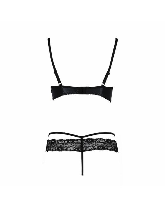 Комплект білизни NORTH SET black L/XL - Passion Exclusive: ліф і трусики з елементами під латекс