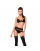 Комплект білизни TONYA SET black L/XL - Passion Exclusive: трусики, ліф, пояс для панчох