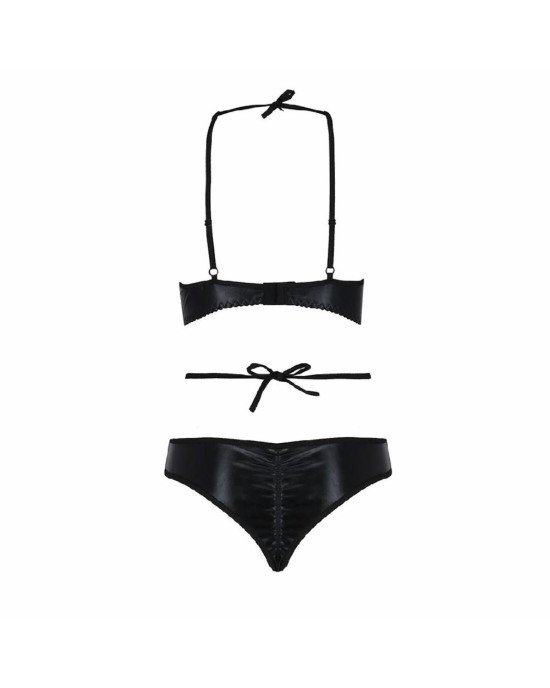 Комплект белья NAVEL SET black L/XL - Passion Exclusive: трусики и лиф с элементами под латекс