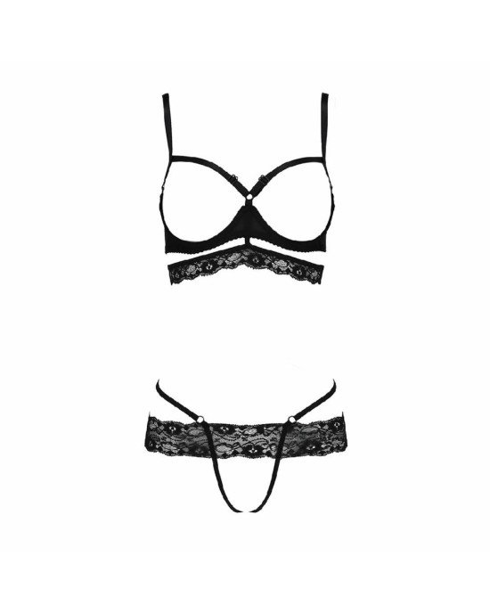 Комплект белья SARIA SET OpenBra black L/XL - Passion Exclusive: стрэпы: откртый лиф, стринги Комплект белья SARIA SET OpenBra black L/XL - Passion Exclusive: стрэпы: откртый лиф, стринги