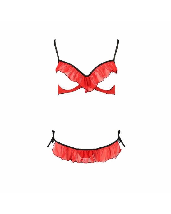 Комплект білизни CHERRY SET OpenBra red S/M - Passion Exclusive: відкритий ліф, трусики-спідничка