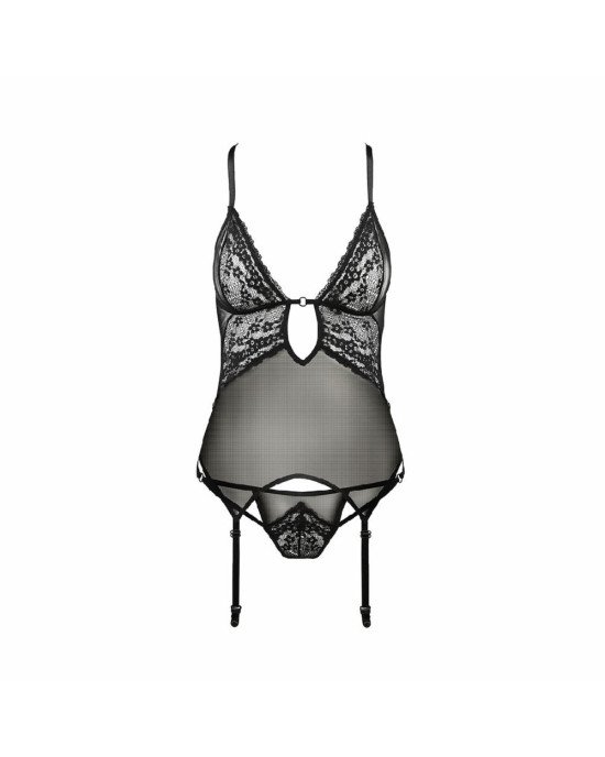 Корсет з декольте ERZA CORSET black L/XL - Passion, пажі, трусики, напівпрозорий Корсет з декольте ERZA CORSET black L/XL - Passion, пажі, трусики, напівпрозорий
