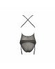 Корсет з декольте ERZA CORSET black S/M - Passion, пажі, трусики, напівпрозорий