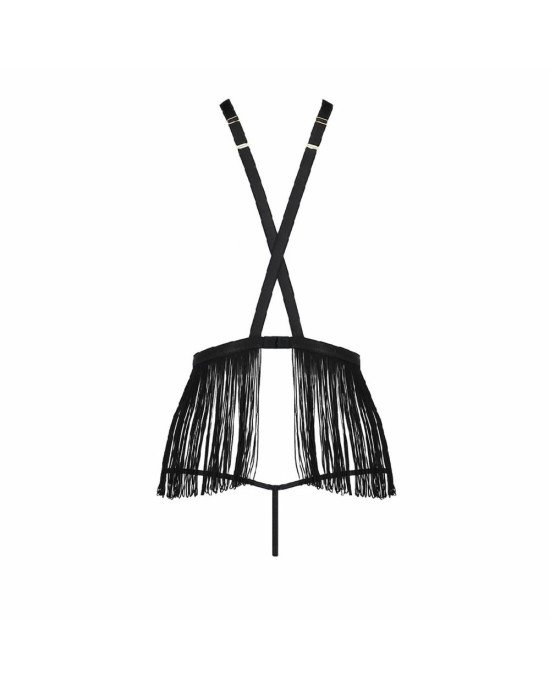 Комплект білизни INDRA SET OpenBra black L/XL - Passion Exclusive: стрінги, портупея з бахромою Комплект білизни INDRA SET OpenBra black L/XL - Passion Exclusive: стрінги, портупея з бахромою