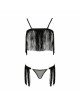 Комплект білизни KASSANDRA SET OpenBra black L/XL - Passion Exclusive: ліф з бахромою, трусики-спідн