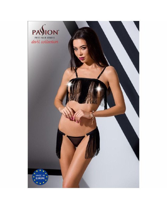 Комплект білизни KASSANDRA SET OpenBra black XXL/3XL - Passion Exclusive: ліф з бахроми, трусики-спі Комплект білизни KASSANDRA SET OpenBra black XXL/3XL - Passion Exclusive: ліф з бахроми, трусики-спі