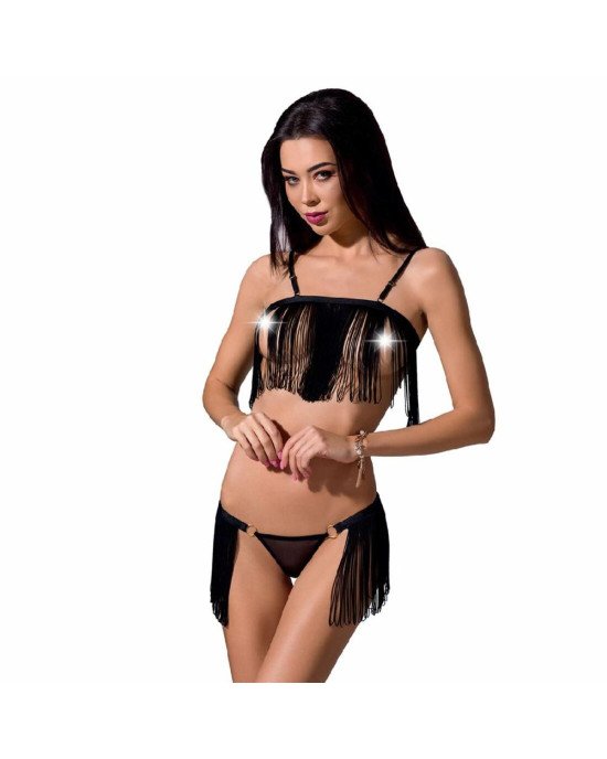 Комплект білизни KASSANDRA SET OpenBra black XXL/3XL - Passion Exclusive: ліф з бахроми, трусики-спі Комплект білизни KASSANDRA SET OpenBra black XXL/3XL - Passion Exclusive: ліф з бахроми, трусики-спі