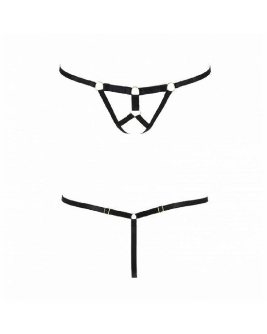 Трусики-стрінги зі стреп ARMANDA THONG black S/M - Passion Exclusive