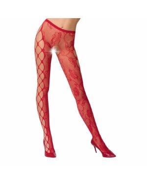Еротичні колготки-бодістокінг Passion S008 red, ажурні колготки з вирізом та лампасами-сіткою