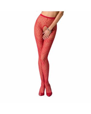 Еротичні колготки-бодістокінг Passion S010 red, з доступом, геометричний малюнок