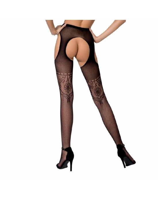 Еротичні колготки-бодістокінг Passion S017 black, імітація ажурних панчох та пояса Еротичні колготки-бодістокінг Passion S017 black, імітація ажурних панчох та пояса