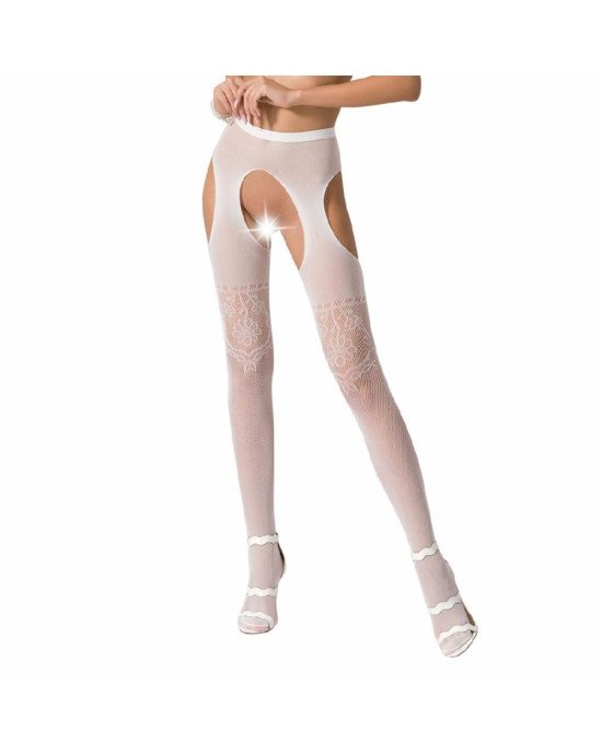 Еротичні колготки-бодістокінг Passion S017 white, імітація ажурних панчох та пояса Еротичні колготки-бодістокінг Passion S017 white, імітація ажурних панчох та пояса