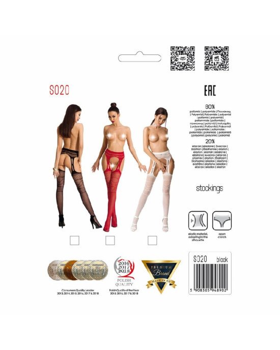 Еротичні колготки-бодістокінг Passion S020 white, імітація ажурних панчох із високим поясом Еротичні колготки-бодістокінг Passion S020 white, імітація ажурних панчох із високим поясом