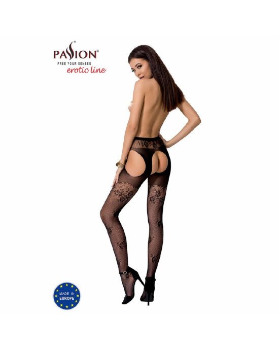 Еротичні колготки-бодістокінг Passion S022 black, імітація квіткових панчох та пояса для панчох Еротичні колготки-бодістокінг Passion S022 black, імітація квіткових панчох та пояса для панчох