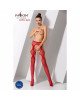 Еротичні колготки-бодістокінг Passion S023 red, імітація панчох із сексі ромбами та пояском