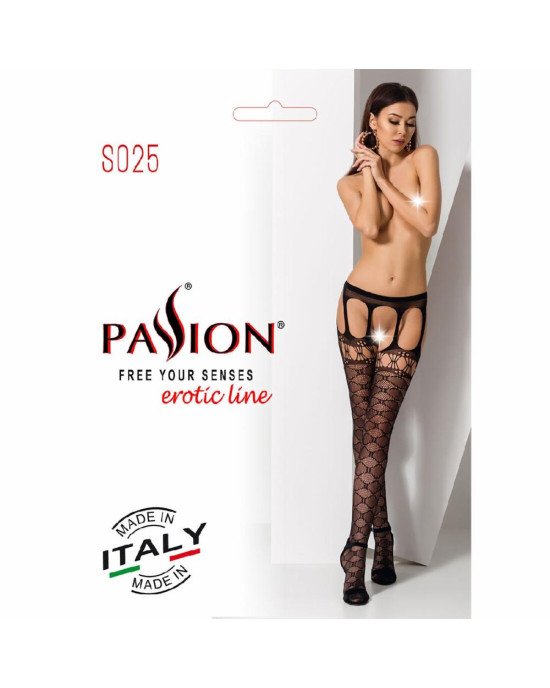 Еротичні колготки-бодістокінг Passion S025 black, імітація ажурних панчох з пояском Еротичні колготки-бодістокінг Passion S025 black, імітація ажурних панчох з пояском