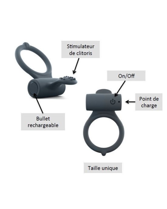 Ерекційне кільце Dorcel Power Clit Plus з вібрацією, перезаряджається, з язичком та щіточкою