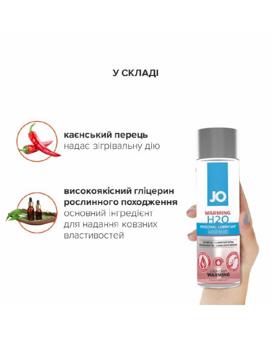 Зігрівальна змазка на водній основі System JO H2O WARMING (30 мл) з екстрактом перцевої м’яти Зігрівальна змазка на водній основі System JO H2O WARMING (30 мл) з екстрактом перцевої м’яти