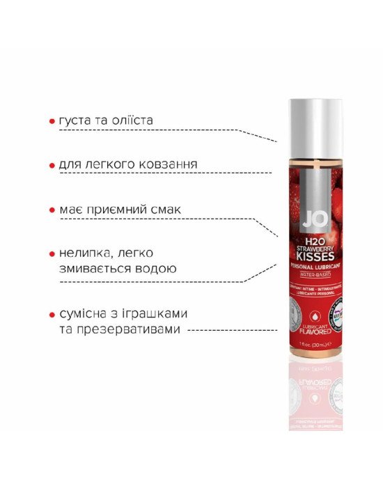 Змазка на водній основі System JO H2O — Strawberry Kiss (30 мл) без цукру, рослинний гліцерин Змазка на водній основі System JO H2O — Strawberry Kiss (30 мл) без цукру, рослинний гліцерин
