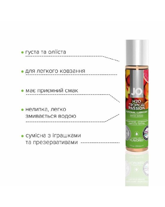 Змазка на водній основі System JO H2O — Tropical Passion (30 мл) без цукру, рослинний гліцерин