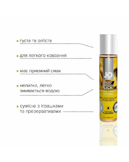 Змазка на водній основі System JO H2O — Banana Lick (30 мл) без цукру, рослинний гліцерин Змазка на водній основі System JO H2O — Banana Lick (30 мл) без цукру, рослинний гліцерин