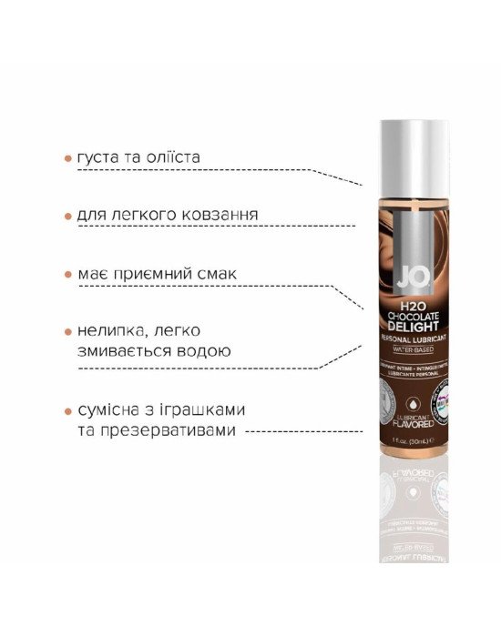 Змазка на водній основі System JO H2O — Chocolate Delight (30 мл) без цукру, рослинний гліцерин Змазка на водній основі System JO H2O — Chocolate Delight (30 мл) без цукру, рослинний гліцерин