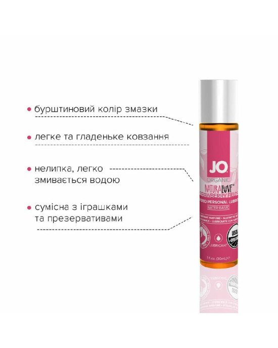 Змазка на водній основі System JO NATURALOVE Strawberry (30 мл) з екстрактом ромашки та листя агави Змазка на водній основі System JO NATURALOVE Strawberry (30 мл) з екстрактом ромашки та листя агави