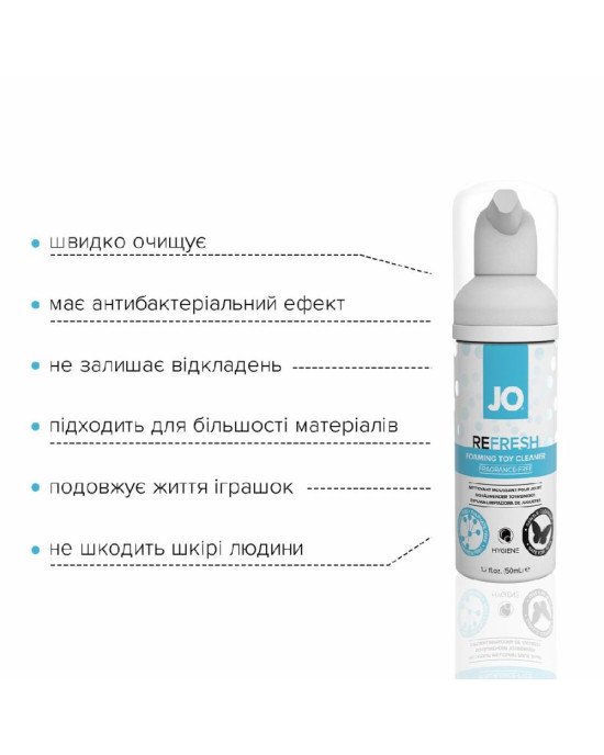 М’яка пінка для очищення іграшок System JO REFRESH (50 мл), дезінфекційна, проникає глибоко М’яка пінка для очищення іграшок System JO REFRESH (50 мл), дезінфекційна, проникає глибоко